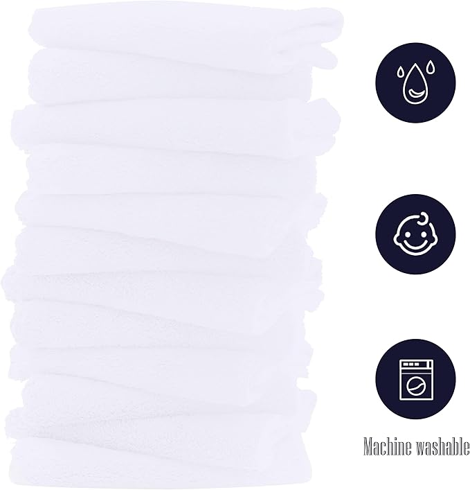 16 Pack Baby Washcloths - 10x10 Inch, Microfiber baby towel - Absorbent and Soft baby Wash Clothes for Newborns, Infants and Toddlers - Quick Dry for baby boys and girls face towel - White