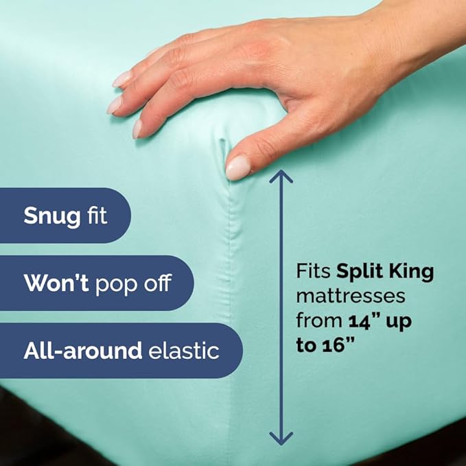 Split Head King Sheet Set – 4 Piece Flex Split Top King Sheets for Adjustable Beds - Fits 14” to 16" Mattress w/ Deep Pockets - Soft, Breathable & Cooling - Luxury Bedding and Wrinkle Free - Spa Blue