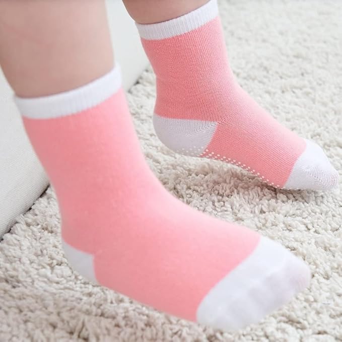 ZAPLES Baby Non Slip Grip Crew Socks with Anti Skid Soles for Infants Toddlers Kids Boys Girls