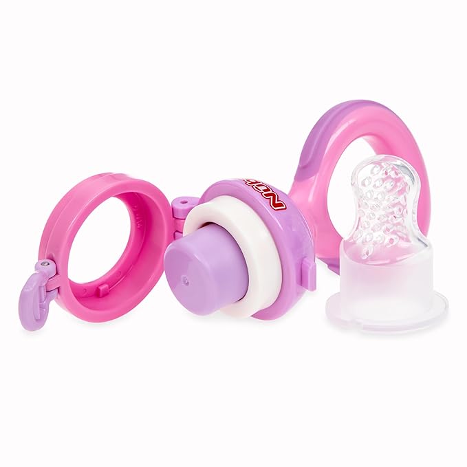 Nuby Baby’s First Food Dispenser with Hygienic Cover | Baby’s First Soft Foods and Teething | 2 Pack: Aqua & Blue or Pink & Aqua | Twist n' Feed | Promotes Self Feeding |10+ Months