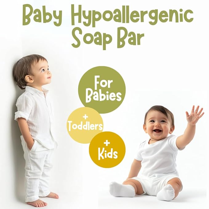 Hypoallergenic Baby Soap Bar | Gentle Cleansing Baby Body Wash Bar for Sensitive Skin | Chamomile & Green Tea | Made with Organic Oils | Natural Soap for Toddlers, Kids, and Adults | 3 Bars
