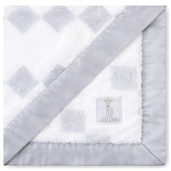 Little Giraffe Luxe Baby Blanket – 29x35” Satin Trim, Stairway Silver | Ultra-Soft, Hypoallergenic Stroller & Nursery Blanket | Perfect for Newborns & Toddlers