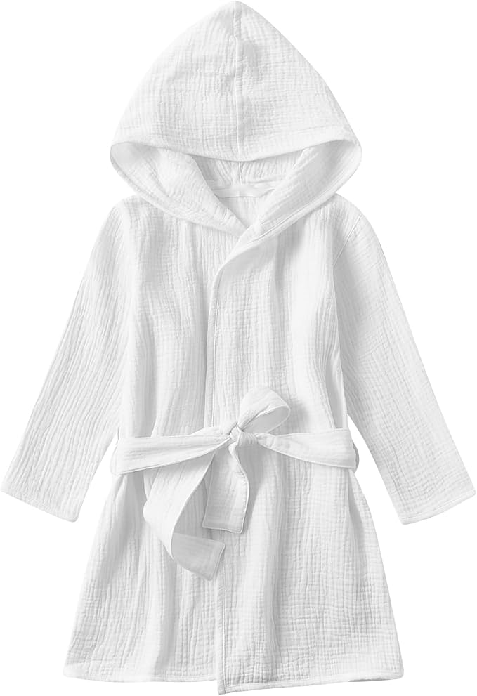 Organic Cotton Toddler Bathrobe, Soft and Breathable Baby Robe for Kid, Boy& Girl Hooded Robe Muslin