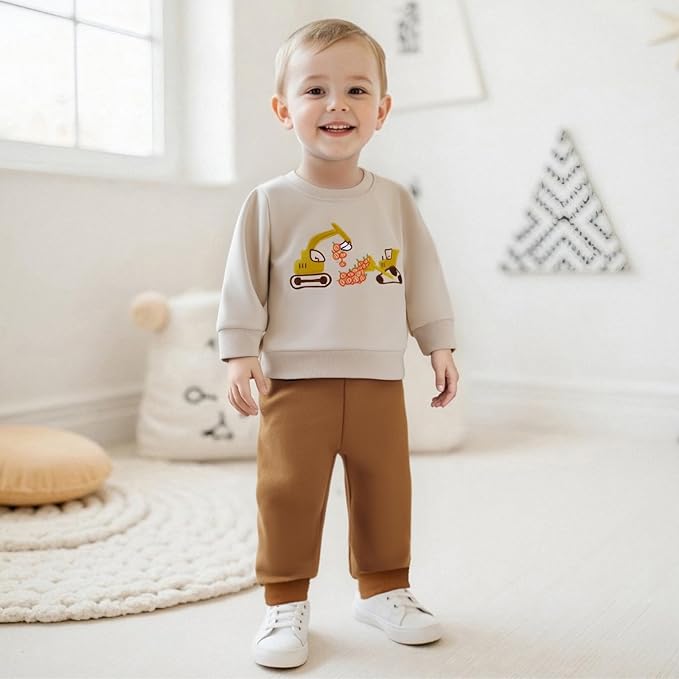 WZTYYDS Toddler Baby Boy Fall Clothes Letter Truck Long Sleeve Pullover Sweatshirt Tops Joggers Pants Set Winter Outfits