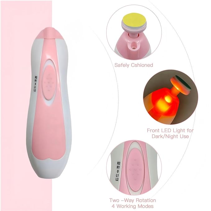 Baby Nail Trimmer File with Light Safe Electric Nail Clippers Kit for Newborn Infant Toddler Kids (Pink)