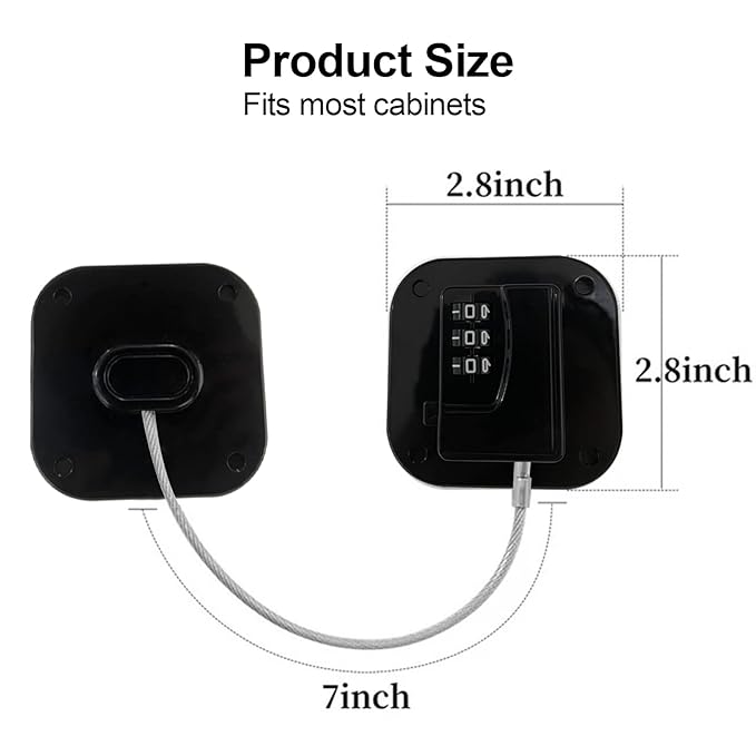 Heavy Duty Refrigerator Lock Cabinet Locks Child Safety Cabinet Locks Combination Fridge Lock for Cabinets Drawers Refrigerator (Black - 2Pack)