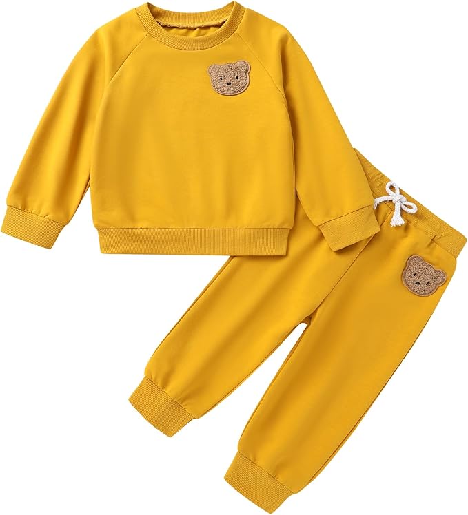 Fall Outfit for Toddler Boy Girl Long Sleeve Bear Sweatshirt Pant Sets Winter Pullover Clothes