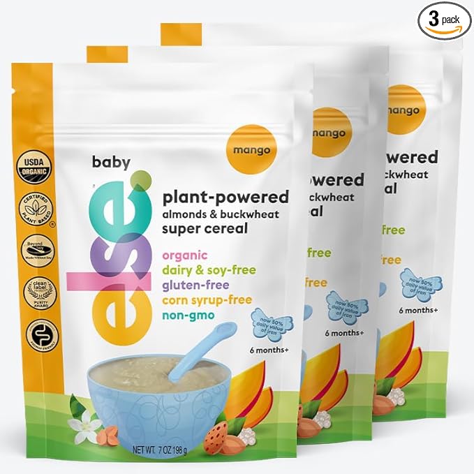 Else Nutrition Super Cereal For Babies 6 mo+, Made With Real Whole Plants for a Nutritionally Balanced meal, with gluten free carbs and plant protein (Mango, 3 Pack)