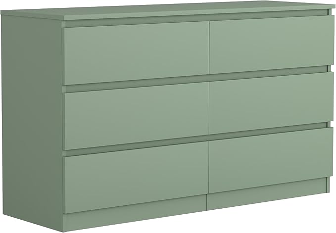 Green Dresser for Bedroom, Modern Large 6 Drawer Dresser with Deep Drawer,Wide Storage Chest of Drawers,TV Stand for Living Room