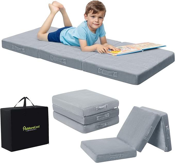 MeMoreCool Foldable Floor Cushion Kids Trifold Play Mat, Kids Folding Seat Pad Portable Lounger, 57x22 Inch Grey
