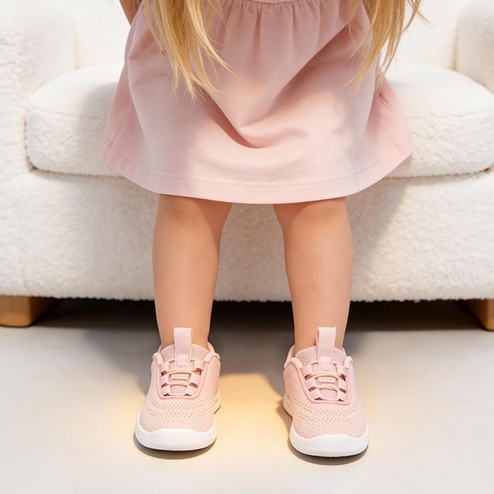MORENDL Toddler Slip On Sneakers Baby Walking Shoes Non-Slip Breathable Unisex Pink Mesh Lace-Up Athletic Sneakers Infant Running Shoes