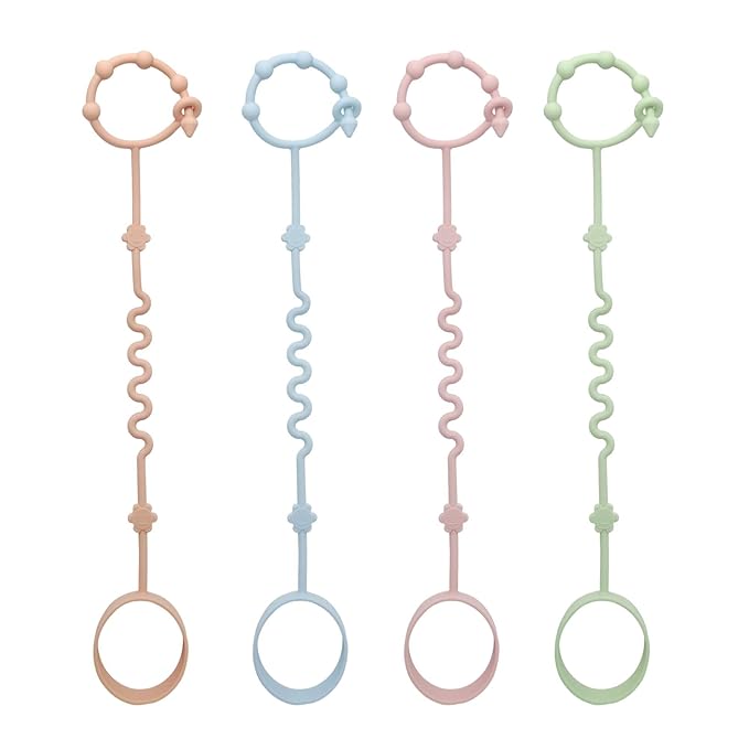 RTMOK (4Pcs) Sippy Cup Strap Keep Bottles and Sippy Cups Off The Floor, Sippy Cup Holder Strap Suitable for High Chairs, Strollers and Water Bottles- Dishwasher Safe
