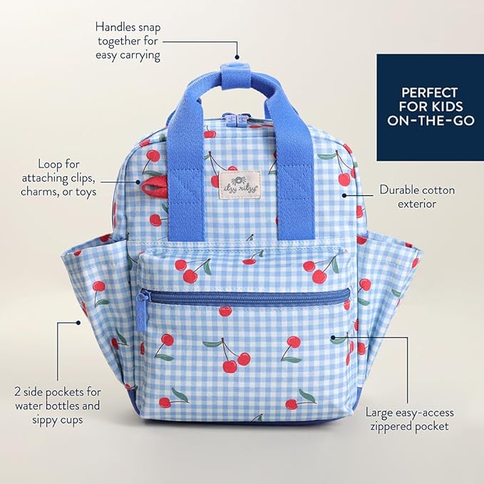 Itzy Ritzy Toddler Backpack - Daycare Bag - Features Adjustable Shoulder Straps, 2 Side Pockets & Spacious Interior with Wipeable Fabric Lining & Name Label, Cherry