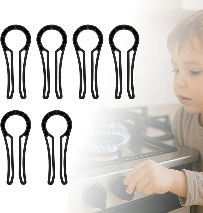 Gas Stove Knob Lock for Kids & Pets Safety,Gas Knob Lock to Effectively Prevent Accidental Touch,Easy to Install,Reusable PP Material,Fits Most Kitchen Sizes（BLACK,6PACK）