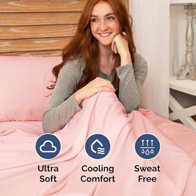 Full XL Size 4 Piece Sheet Set - Comfy Breathable & Cooling Bed Sheets Set - Hotel Luxury Bedding for Women, Men, Kids, Teens, Boys & Girls - Deep Pockets, Soft, Wrinkle Free - Oeko-Tex - Baby Pink
