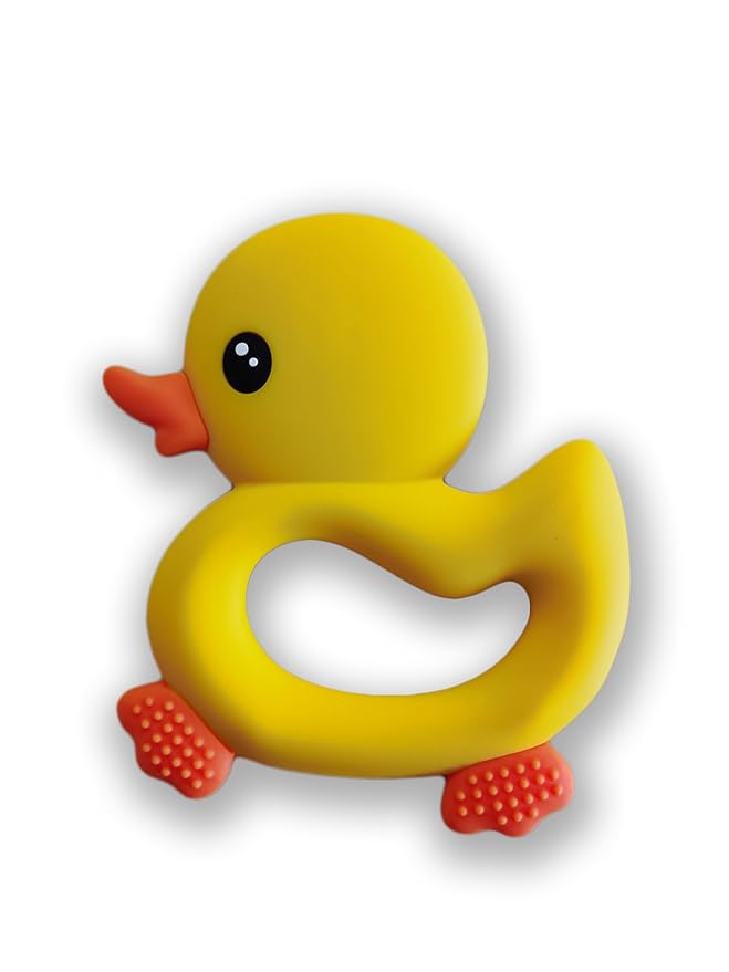 [BabyBite] Baby Teething Toys Cute Duck Teether for Sensory and Developmental Play for Baby and Toddler 100% BPA Free Food Grade Silicone (Yellow)
