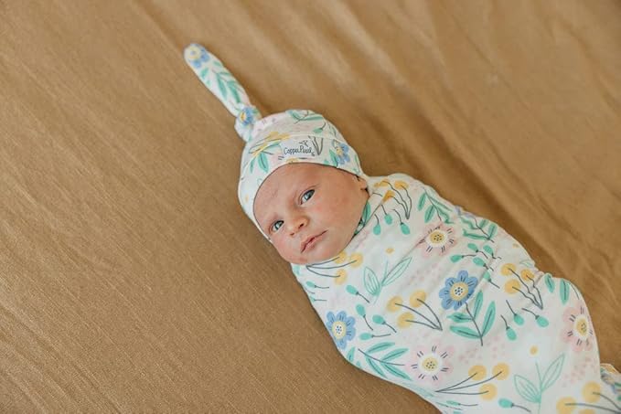 Copper Pearl Baby Beanie Hat Top Knot Stretchy Soft Clara