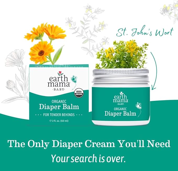 Earth Mama Organic Diaper Balm 2-Ounce | Diaper Cream for Baby | EWG Verified, Petroleum & Artificial Fragrance-Free with Calendula for Sensitive Skin
