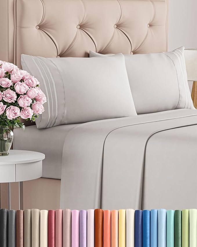 Full Size 4 Piece Sheet Set - Comfy Breathable & Cooling Bed Sheets Set - Hotel Luxury Bedding for Women, Men, Kids, Teens, Boys & Girls - Deep Pockets, Soft and Wrinkle Free - Oeko-Tex - French Grey