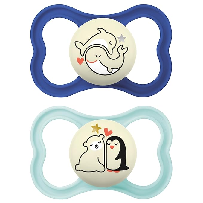 MAM Supreme Baby Pacifier, Newborns 16+ Months, Developed with Orthodontists, Extra Air Flow for Sensitive Skin, Glows in The Dark, BPA-Free Silicone, Sterilizer Case, Pack of 2, Made in Europe
