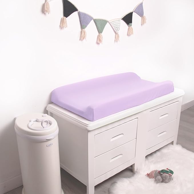 Changing Pad Cover for Girls 4 Pack, Baby Fitted Changing Table Cover Sheets, Soft Breathable for 32"x16" Diaper Change Table Pad, Bassinet Sheets Neutral - Pink and Violet