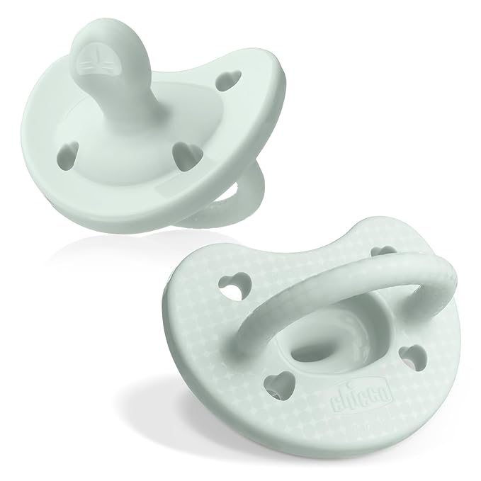 Chicco PhysioForma Luxe Orthodontic Pacifier, 0-6m | 100% Soft Silicone | Supports Breathing & Oral Development | Textured Shield & Handle | Includes Sterilizing Case | BPA Free | Mint, 2pk