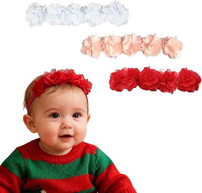 Fmeida Baby Girls Headbands for 4-24M | Soft Flower Crown (Fits 14.96"-18.89" Head)