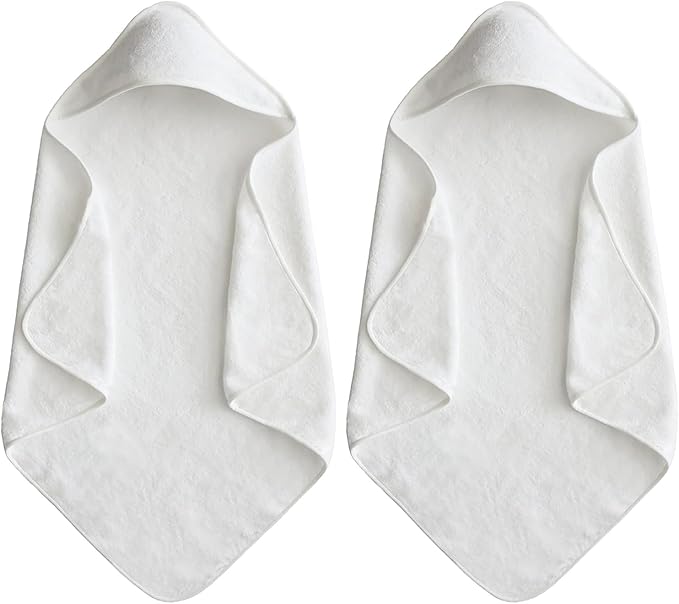 Baby Hooded Bath Towel 31.5"x31.5" Ultra Absorbent Soft Coral Fleece, for Newborn Infant Toddler Up to 3 Years, Unisex Bathrobe Blanket for Boys & Girls 2PCS(Snow-White)