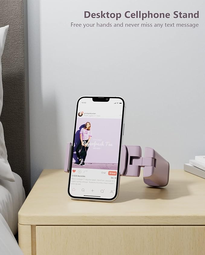 MiiKARE Travel Essentials Airplane Phone Holder, Universal Handsfree Phone Mount for Flying with 360 Degree Rotation, Travel Must Haves Phone Stand for Desk, Tray Table, Purple&Pink