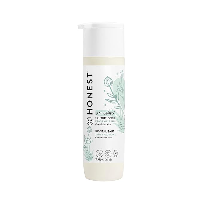 The Honest Company Silicone-Free Conditioner, Gentle, Hypoallergenic, Naturally Derived Ingredients, Fragrance-Free for Sensitive Skin, 10 fl oz