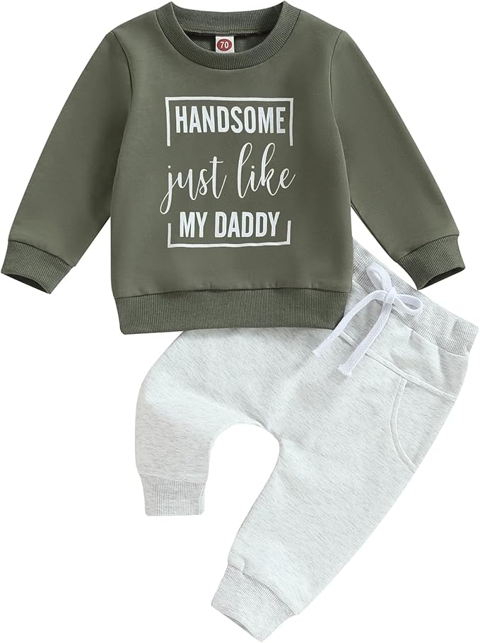 Baby Boy Fall Clothes Set Long Sleeve Letter Print Sweatshirt Pants Toddler Infant Outfits 6 12 18 24 Months 2T
