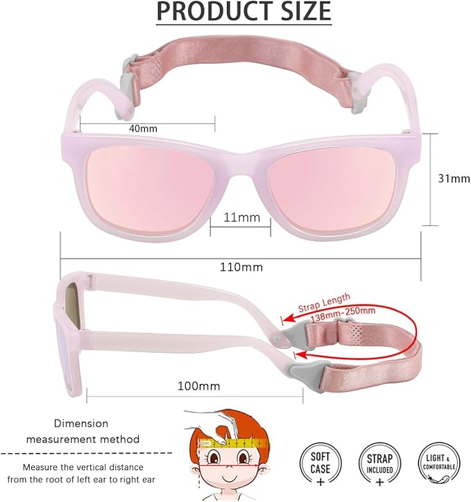 MAXJULI Baby Infant Sunglasses Safe, Soft, With Adjustable Strap 0-24 Months BPA Free 7002