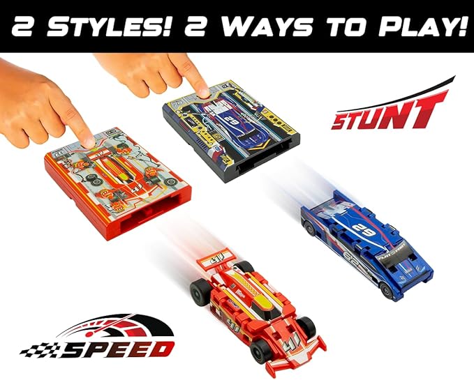 FLAT 2 FAST Original Speed Card Racer – Flat Car Racer and Pocket Size Racecar Launcher with Real Rubber Tires for High-Speed Racing – Load, Launch, Race! – Cobalt Blue