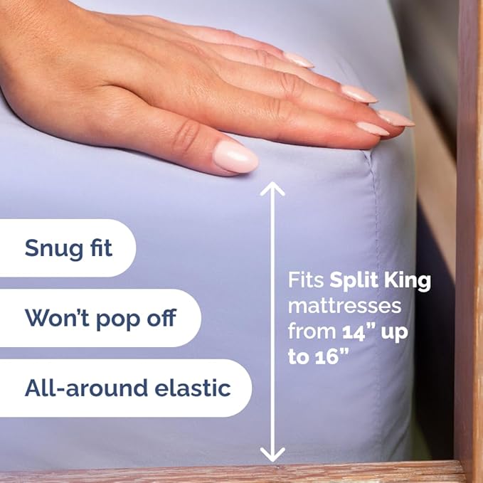 Split Head King Sheet Set – 4 Piece Flex Split Top King Sheets for Adjustable Beds - Fits 14” to 16" Mattress w/ Deep Pockets - Soft, Breathable & Cooling - Luxury Bedding and Wrinkle Free - Lavender