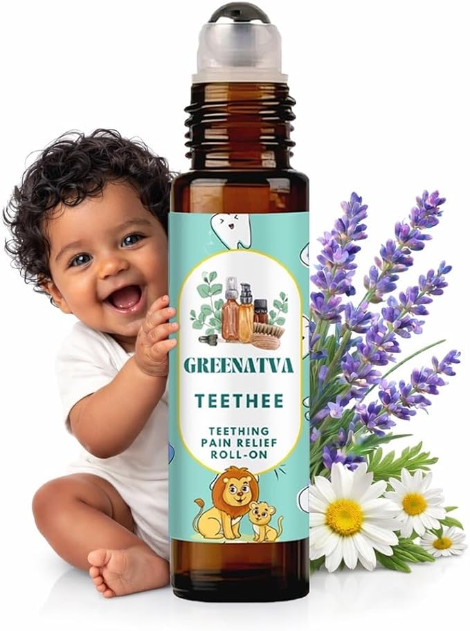 Teethee by Greenatva - Natural Baby Teething Relief Roller (3+ Months), Chamomile & Lavender Teething Oil Roll On, Travel-Friendly Teething Essentials, 10ml/0.3 Fl Oz