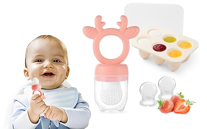 Baby Fruit Food Feeder with Breastmilk Popsicle Molds,Teething Toys Silicone Teethers for Babies 3-12 Months for Baby Feeding Gift