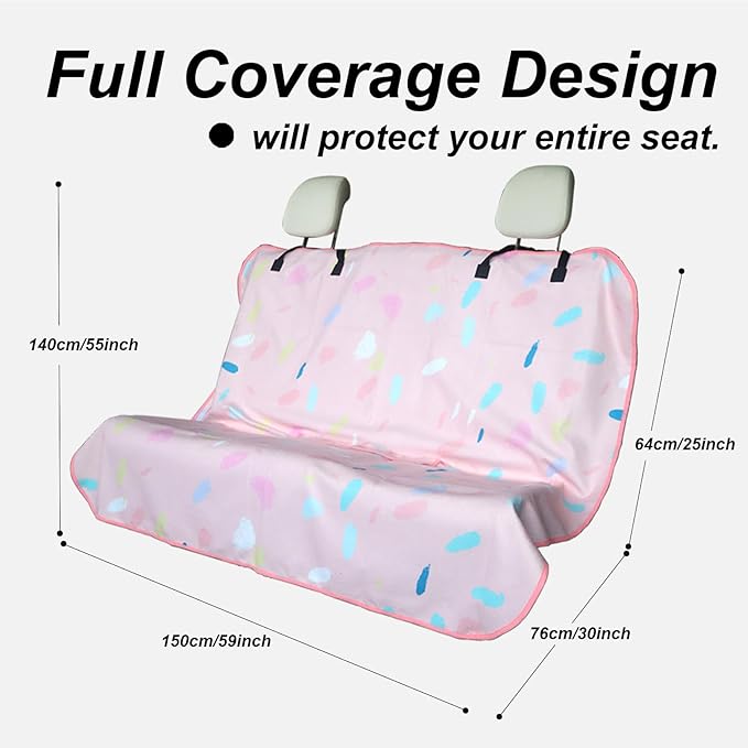 Back Seat Cover Protector for Dogs and Kids, Universal Waterproof Towel Rear Bench Seat Cover for Car, Truck, Van & SUV, Machine-Washable Backseat Car Covers (Pink Drops, 1pcs Rear Seat)