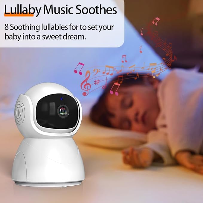5" Video Baby Monitor with Camera and Audio, 720P HD Wireless No WiFi No App, 2-Way Talk,Voice Motion Detection, 8 Lullabies, 1000ft Long Range, Night Vision, Temperature & Feeding Alarm, 355° PTZ