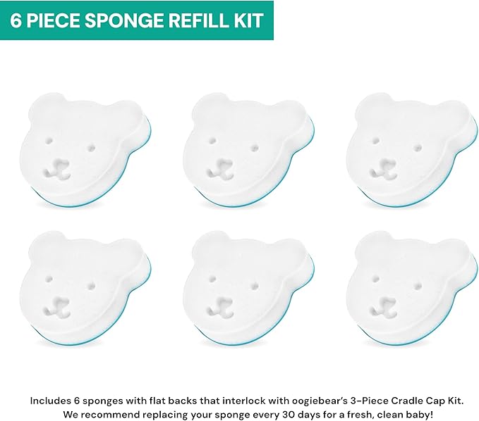 oogiebear Cradle Cap Sponge Replacement Set - Gentle & Effective Baby Scalp Care, Soft Sponge Refills for Cradle Cap Brush, 0+ Months, 6-Pack