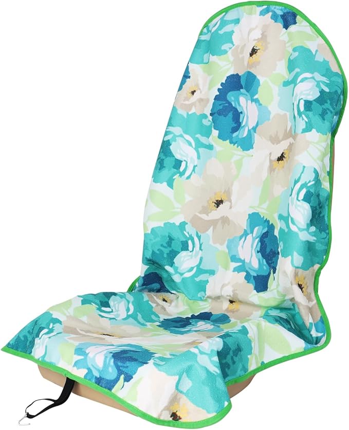 Sweat Towel Car Seat Cover Protector Front Seats for Gym Workout, Running, Swimming, Beach and Hiking, Waterproof Universal Seat Cover for Car, Truck, Van & SUV (Cyan Flower, 1pcs)