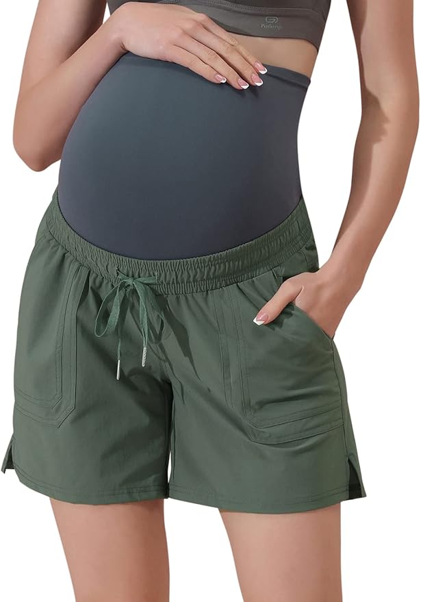 Maacie Maternity Hiking Shorts Quick Dry Waterproof 5" Workout Sports Shorts Outdoor Casual