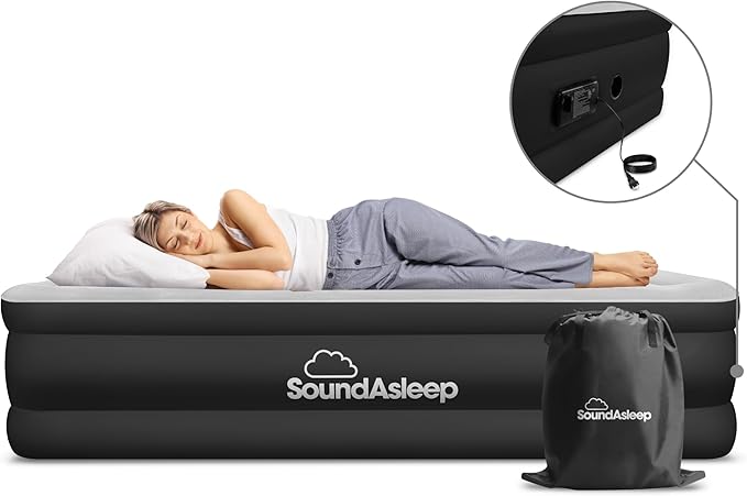 SoundAsleep Products Dream Series Luxury Air Mattress, ComfortCoil Technology, Built-in High Capacity Pump for Home Camping- Double Height, Adjustable, Inflatable Blow Up (California King XL)
