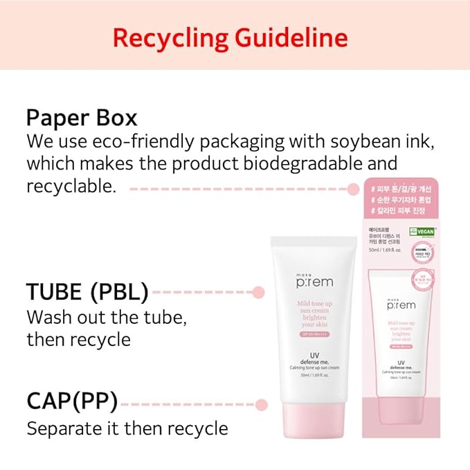 MAKE P:REM UV Defense Me. Calming Tone Up Sunscreen, Non-Nano Zinc Oxide, Reef Safe, Chemical Free, Non-Greasy, SPF 50, Korean Sunscreen,1.69 fl. oz. (50ml)