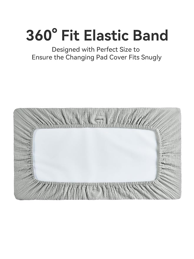 TILLYOU Muslin Changing Pad Cover for Baby Girls Boys, Soft and Breathable Cotton Diaper Changing Table Cover, 2 Pack(Grey&Blue)