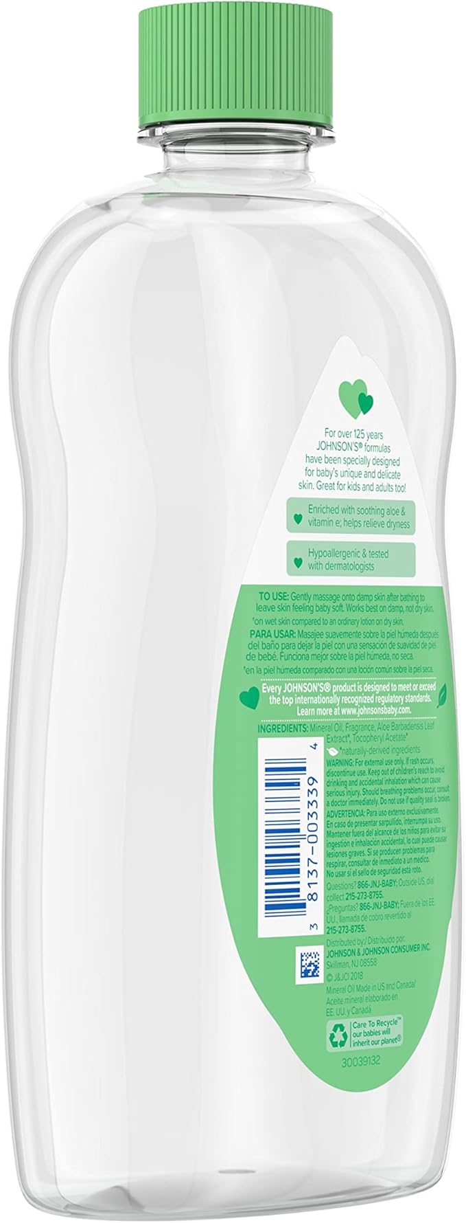 Johnson's Baby Oil, Mineral Oil with Aloe Vera & Vitamin E to help reduce Moisture Loss, Soothing, Moisturizing Baby Massage Oil, 20 fl. oz, 6 Pack