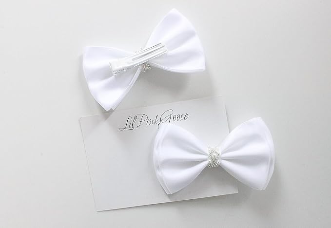 0-12 Newborn Baby Baptism Pearl Headband or Clip with Bow in WHITE Christening Headband with Satin Bow, Pearl Rhinestone Band (Light Pink Clip, 1 Count (Pack of 1))