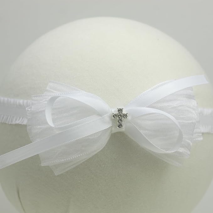 Nihao Baby White Organza Hairband with Cross for Toddler (6 months-2 years old, 1 Count)