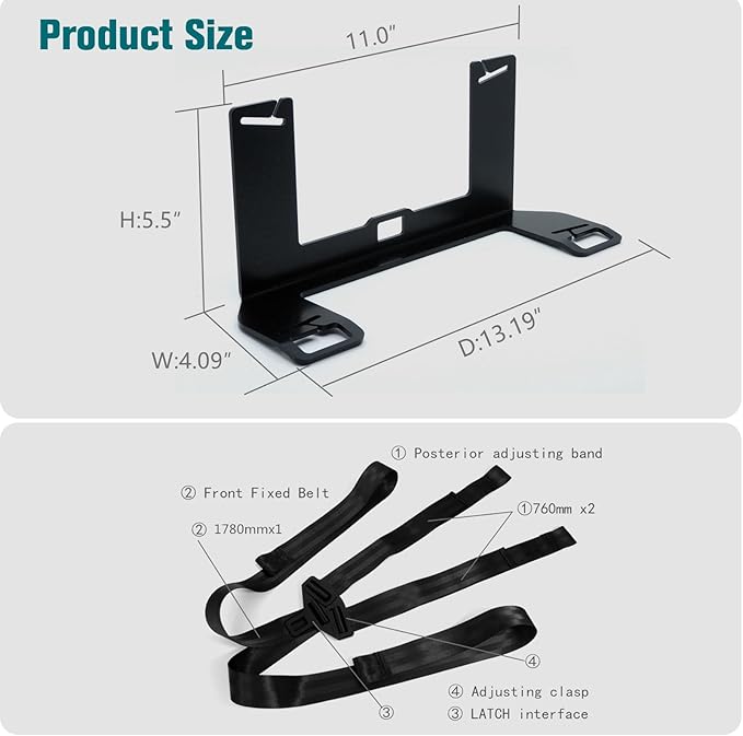 Universal Child Seat Anchor Kit Safe Cars Seat Mount Bracket, Extended Universal ISOFIX Latch Interface Bracket for Large SUVs, MPVs, Off-Road Vehicles with Thick Seats, 335*103*138mm