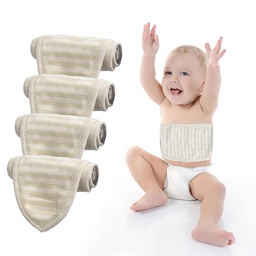 wonuu Baby Umbilical Cord Belt, Infant Belly Binder Hernia Care Navel Truss Support Newborn Warm Essential with Breathable Organic Cotton (4Pack-Green)
