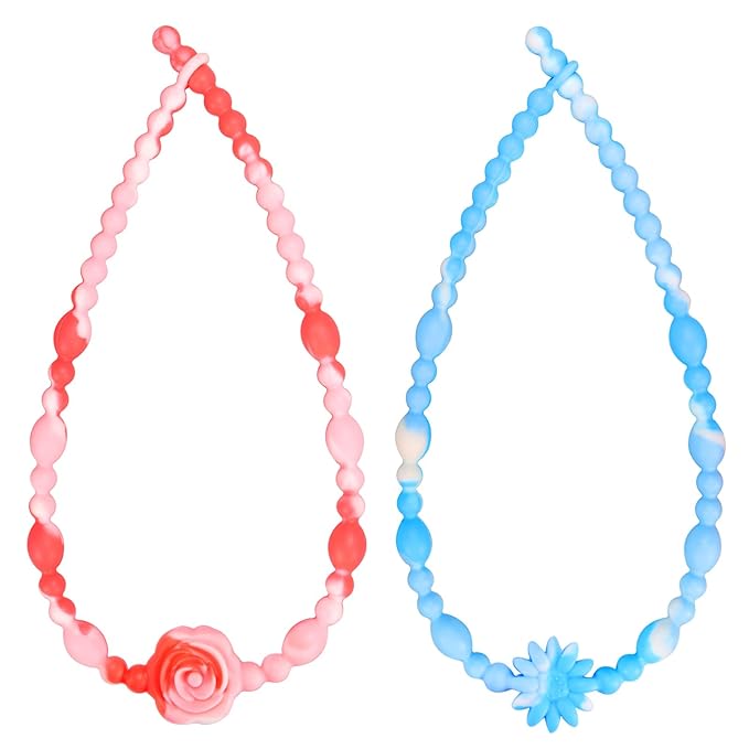 Teething Necklace for Baby, One-Piece Safety Design for Toddler, Chew Necklaces for Sensory Kids Adults with Autism, ADHD, Fidget, Biting, Anxiety - Flower Chew Jewelry Toys for Teething Relief